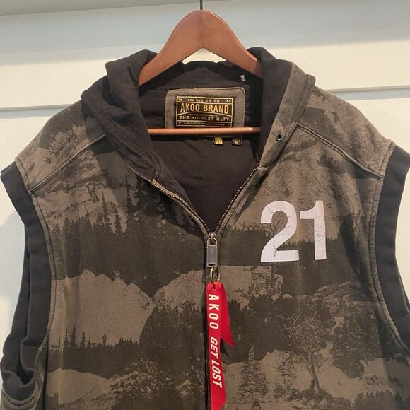 Akoo Brand Jacket Vest Men XXL Green Camo Full Zip White Mtn Summit 1980 #21 - Picture 4 of 16